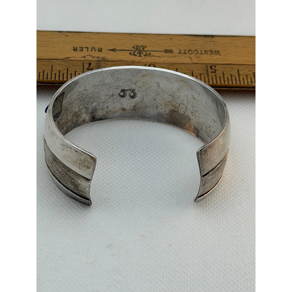 Native American Step Kiva Sterling Cuff Bracelet Lapis Lazuli 40+g - Picture 3 of 7
